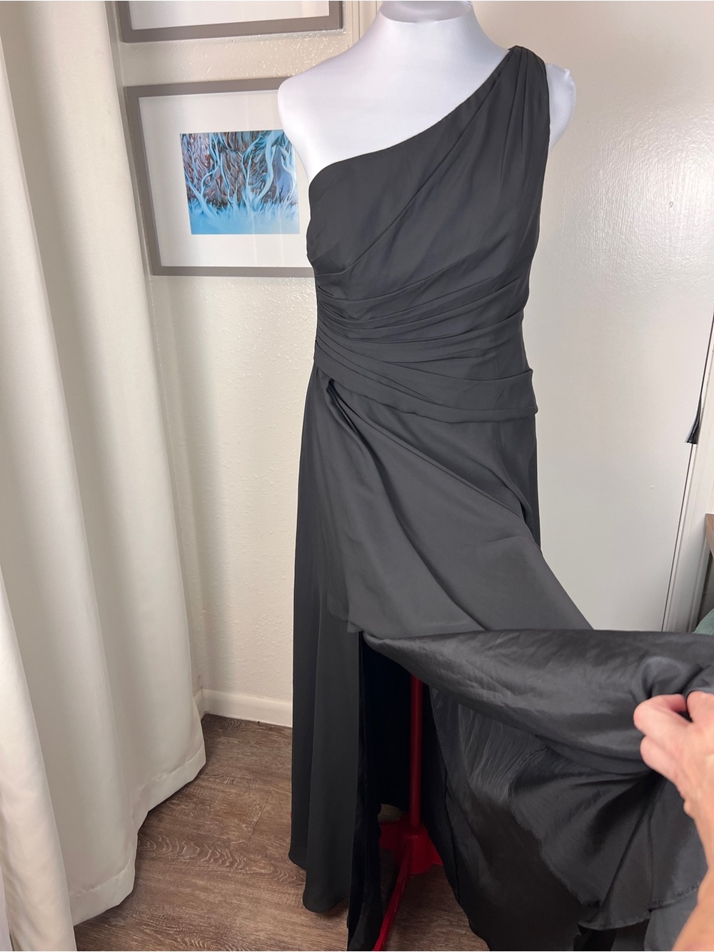 Celebrate by DB Studio One Shoulder Georgette Cascade Gown Black F19832 | 14
